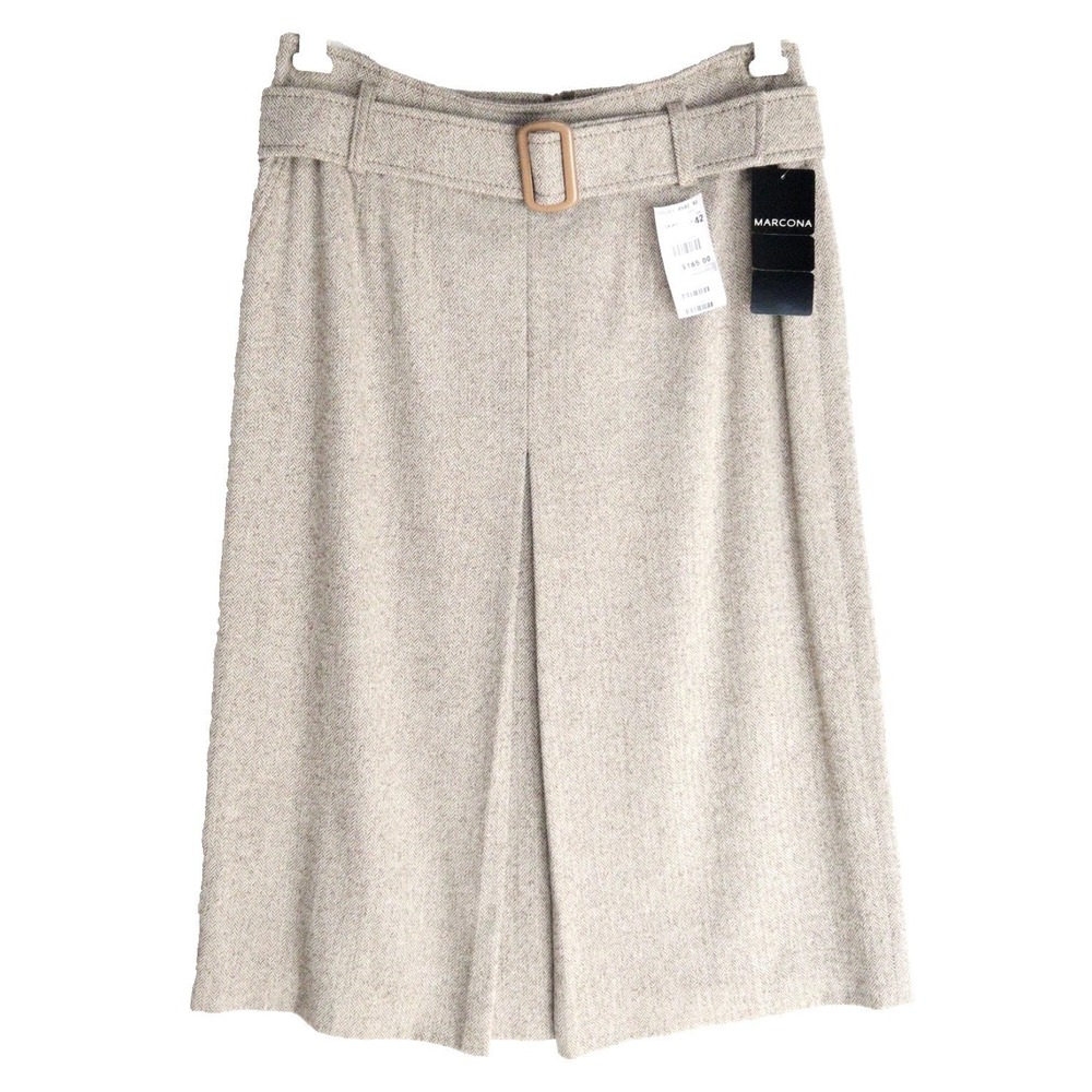 Vtg Marcona Wool Herringbone CBK Belted Pleated Euro Skirt Womens 12 32x29‎ $165
